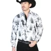 Camisa Vaquera Manga Larga Estampada Caballos Gris/Negro Para Hombre 'El Señor De Los Cielos' - ID: 43688