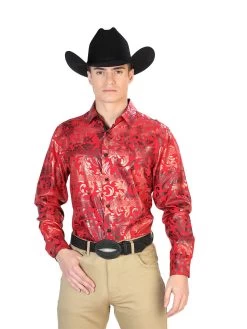 Camisa Vaquera Manga Larga Estampada Vino Para Hombre 'El Señor De Los Cielos' - ID: 43796