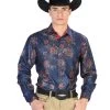 Camisa Vaquera Manga Larga Estampada Floral Azul Para Hombre 'El Señor De Los Cielos' - ID: 43808