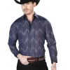 Camisa Vaquera Manga Larga Estampada Azul Marino Para Hombre 'El Señor De Los Cielos' - ID: 43834