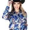 Camisa Vaquera Manga Larga Estampada Mariposas Azul/Multicolor Para Mujer 'El Señor De Los Cielos' - ID: 43894