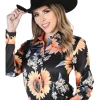 Camisa Vaquera Manga Larga Estampada Negro/Girasoles Para Mujer 'El Señor De Los Cielos' - ID: 43900