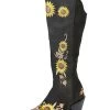 Botas Vaqueras Altas Con Tubo Bordado De Girasoles De Piel Nobuck Para Mujer 'El General' - ID: 43915