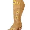 Botas Vaqueras Altas Con Tubo Bordado De Girasoles De Piel Nobuck Para Mujer 'El General' - ID: 43916