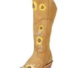 Botas Vaqueras Altas Con Tubo Bordado De Girasoles De Piel Nobuck Para Mujer 'El General' - ID: 43917