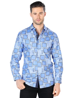 Camisa Casual Manga Larga Estampada Azul Para Hombre 'El Señor De Los Cielos' - ID: 44004