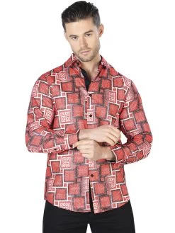 Camisa Casual Manga Larga Estampada Rojo Para Hombre 'El Señor De Los Cielos' - ID: 44005