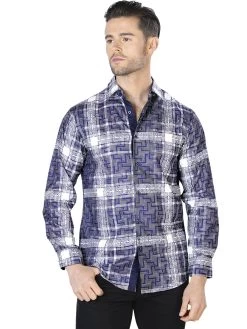 Camisa Casual Manga Larga Estampada Azul/Blanco Para Hombre 'El Señor De Los Cielos' - ID: 44007