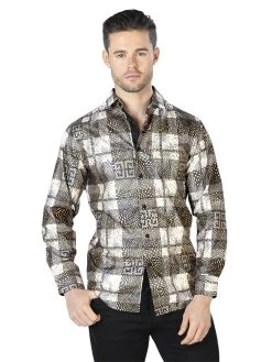 Camisa Casual Manga Larga Estampada Negro/Amarillo Para Hombre 'El Señor De Los Cielos' - ID: 44008