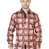 Camisa Casual Manga Larga Estampada Rojo/Oro Para Hombre 'El Señor De Los Cielos' - ID: 44011