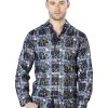 Camisa Casual Manga Larga Estampada Azul/Oro Para Hombre 'El Señor De Los Cielos' - ID: 44012
