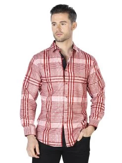 Camisa Casual Manga Larga Estampada Rojo/Blanco Para Hombre 'El Señor De Los Cielos' - ID: 44015