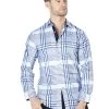 Camisa Casual Manga Larga Estampada Azul/Blanco Para Hombre 'El Señor De Los Cielos' - ID: 44016