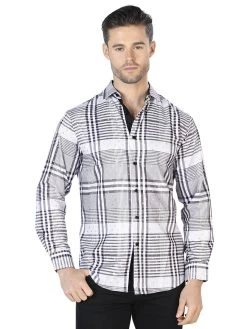 Camisa Casual Manga Larga Estampada Negro/Blanco Para Hombre 'El Señor De Los Cielos' - ID: 44018