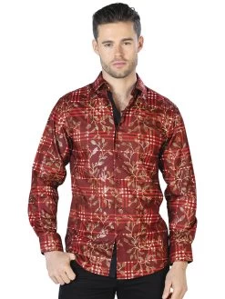 Camisa Casual Manga Larga Estampada Rojo/Oro Para Hombre 'El Señor De Los Cielos' - ID: 44021