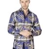 Camisa Casual Manga Larga Estampada Azul/Oro Para Hombre 'El Señor De Los Cielos' - ID: 44023