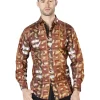 Camisa Casual Manga Larga Estampada Cafe/Oro Para Hombre 'El Señor De Los Cielos' - ID: 44024