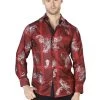 Camisa Casual Manga Larga Estampada Vino/Plata Para Hombre 'El Señor De Los Cielos' - ID: 44027