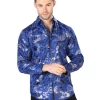 Camisa Casual Manga Larga Estampada Azul/Oro Para Hombre 'El Señor De Los Cielos' - ID: 44029