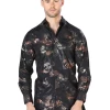 Camisa Casual Manga Larga Estampada Negro/Oro Para Hombre 'El Señor De Los Cielos' - ID: 44035