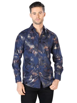 Camisa Casual Manga Larga Estampada Oro/Negro Para Hombre 'El Señor De Los Cielos' - ID: 44036