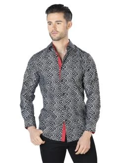 Camisa Casual Manga Larga Estampada Negro/Multicolor Para Hombre 'El Señor De Los Cielos' - ID: 44039