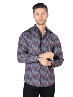 Camisa Casual Manga Larga Estampada Negro/Multicolor Para Hombre 'El Señor De Los Cielos' - ID: 44044