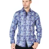 Camisa Casual Manga Larga Estampada Azul Para Hombre 'El Señor De Los Cielos' - ID: 44050