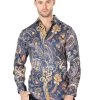 Camisa Casual Manga Larga Estampada Negro/Oro Para Hombre 'El Señor De Los Cielos' - ID: 44051