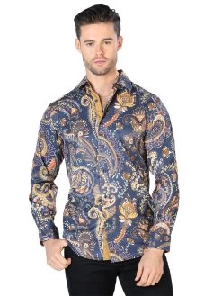 Camisa Casual Manga Larga Estampada Negro/Oro Para Hombre 'El Señor De Los Cielos' - ID: 44051