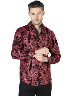 Camisa Casual Manga Larga Estampada Rojo/Negro Para Hombre 'El Señor De Los Cielos' - ID: 44052