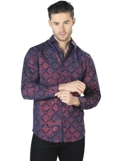 Camisa Casual Manga Larga Estampada Azul/Vino Para Hombre 'El Señor De Los Cielos' - ID: 44056