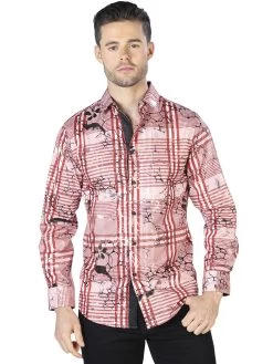 Camisa Casual Manga Larga Estampada Vino/Negro Para Hombre 'El Señor De Los Cielos' - ID: 44059