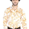 Camisa Vaquera Manga Larga Estampada Cachemir Blanco Hueso Para Hombre 'El Señor De Los Cielos' - ID: 44060