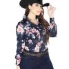 Camisa Vaquera Manga Larga Estampada Floral Azul Marino/Rosas Para Mujer 'El Señor De Los Cielos' - ID: 44090