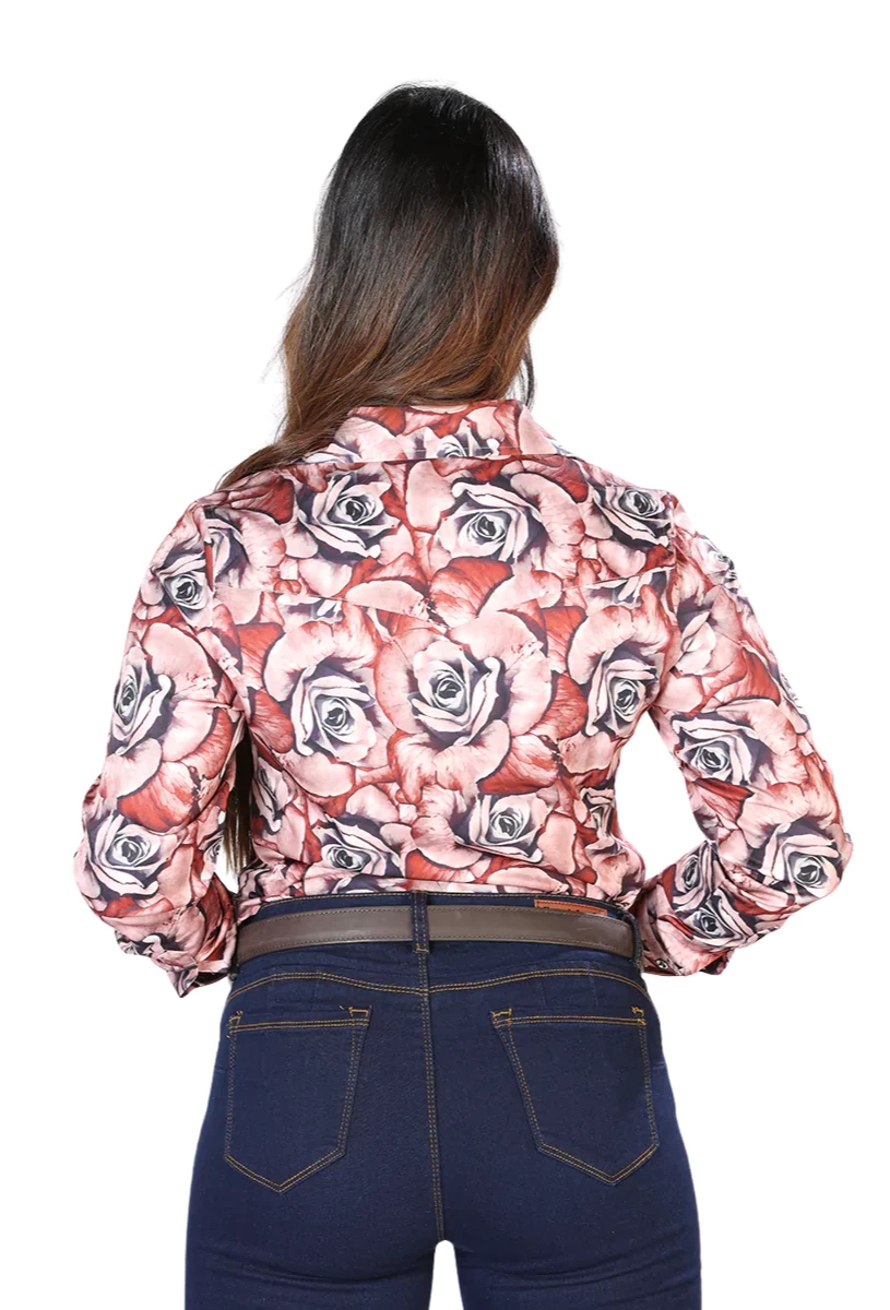 Camisa Vaquera Manga Larga Estampada Floral Rojo/Negro Para Mujer 'El Señor De Los Cielos' - ID: 44099 - Imagen 2
