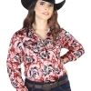 Camisa Vaquera Manga Larga Estampada Floral Rojo/Negro Para Mujer 'El Señor De Los Cielos' - ID: 44099