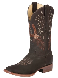 Botas Vaqueras Rodeo Con Bordado De Flores De Piel Nobuck Para Mujer 'El General' - ID: 44168