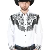 Camisa Vaquera Bordada Manga Larga Blanco Para Hombre 'El Señor De Los Cielos' - ID: 44223