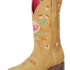 Botas Vaqueras Rodeo Con Tubo Bordado De Flores De Piel Nobuck Para Mujer 'El General' - ID: 51121