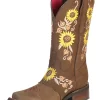 Botas Vaqueras Rodeo De Antifaz Con Tubo Bordado De Girasoles De Piel Nobuck Para Mujer 'El General' - ID: 51148