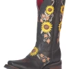 Botas Vaqueras Rodeo De Antifaz Con Tubo Bordado De Girasoles De Piel Genuina Para Mujer 'El General' - ID: 51149