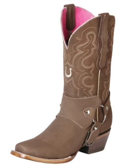 Botas Vaqueras Rodeo Con Arnes De Piel Nobuck Para Mujer 'El General' - ID: 51150