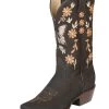 Botas Vaqueras Rodeo Con Tubo Bordado De Flores De Piel Nobuck Para Mujer 'El General' - ID: 51218