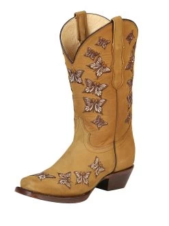 Botas Vaqueras Rodeo Con Tubo Bordado De Mariposas De Piel Nobuck Para Mujer 'El General' - ID: 51222