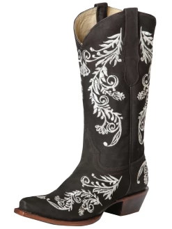 Botas Vaqueras Rodeo Con Bordado De Flores De Piel Nobuck Para Mujer 'El General' - ID: 51229