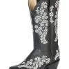 Botas Vaqueras Rodeo Con Tubo Bordado De Flores De Piel Genuina Para Mujer 'El General' - ID: 51236