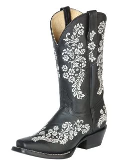 Botas Vaqueras Rodeo Con Tubo Bordado De Flores De Piel Genuina Para Mujer 'El General' - ID: 51236