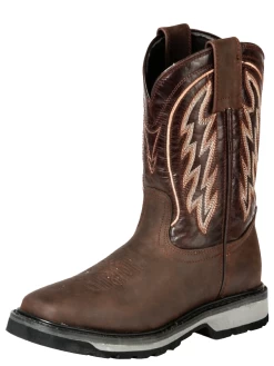 Botas De Trabajo Rodeo De Tubo Pull-On Con Punta Suave De Piel Genuina Para Hombre 'El General' - ID: 51278