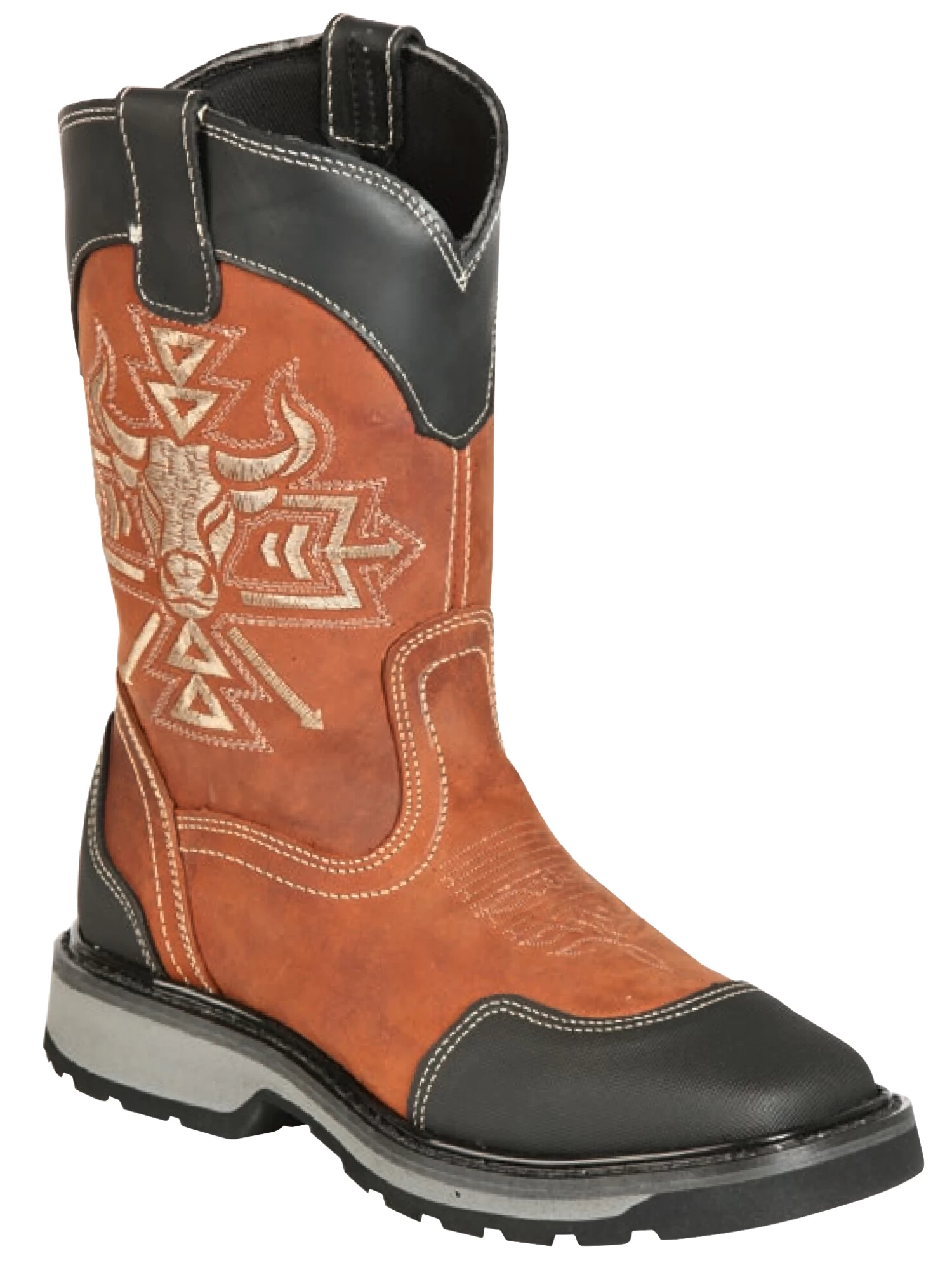 Botas De Trabajo Rodeo De Tubo Pull-On Con Punta Suave De Piel Genuina Para Hombre 'El General' - ID: 51281 - Imagen 4